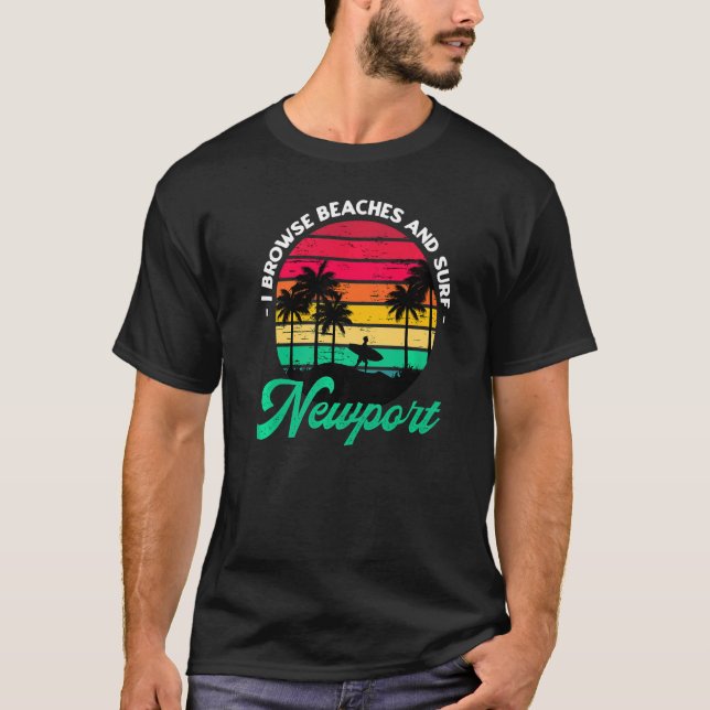 Camiseta Eu Navego Em Praias E Surf, Surfar Em Rhode É (Frente)