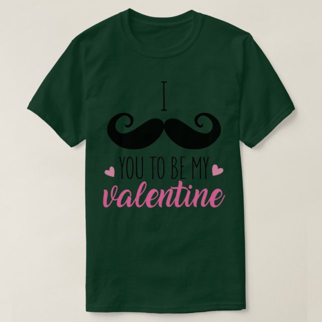 Camiseta Eu o bigode para ser meu coração rosa namorados (Frente do Design)