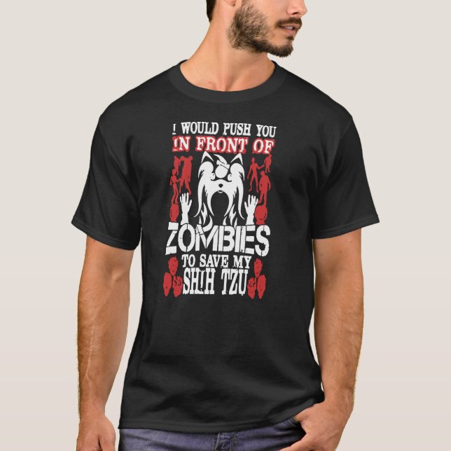Camiseta Eu O Pressiono Na Frente Dos Zombies Para Salvar M (Frente)
