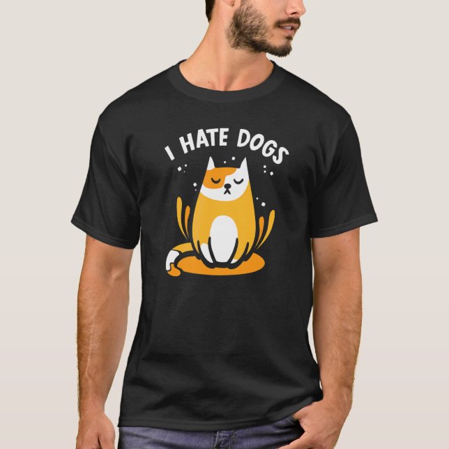 Camiseta Eu Odeio Cães Animais De Companhia Gatos (Frente)