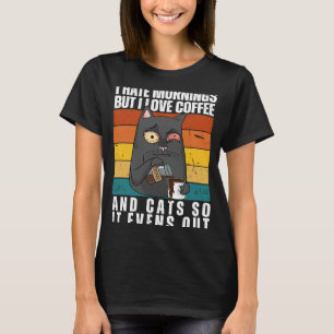 Camiseta Eu Odeio Manhãs Amo Café E Gatinho De Gatos