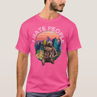 Camiseta Eu Odeio Pessoas - Urso Acampando Caminhando Ao Vo
