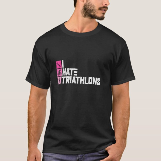 Camiseta Eu Odeio Triatlos - Mulheres de Triatlo Treinando  (Frente)