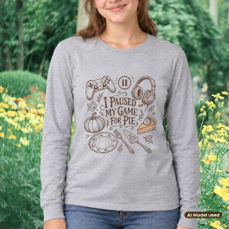 Camiseta Eu Pausar Meu Jogo por Pastel de Ação de Graças Vi