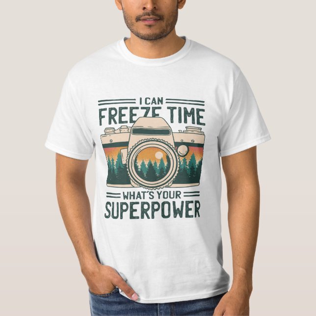 CAMISETA EU POSSO CONGELAR O TEMPO QUAL É A SUA SUPERPOTÊNC (Frente)