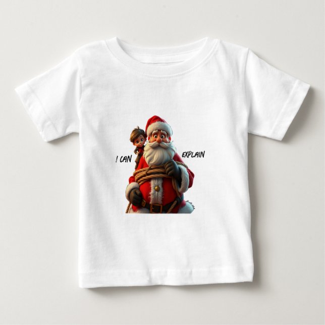 Camiseta Eu Posso Explicar, Desenho do Papai Noel e Menino (Frente)
