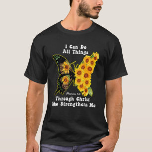 Camiseta Eu Posso Fazer Tudo Através Da Borboleta Cristo Su
