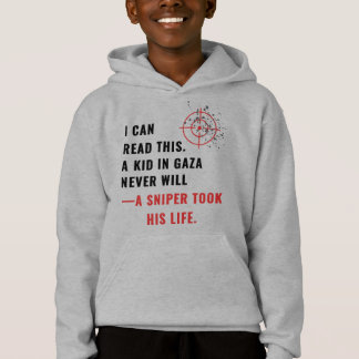 Camiseta "Eu Posso Ler Isto. Uma Criança em Gaza Jamais Pod