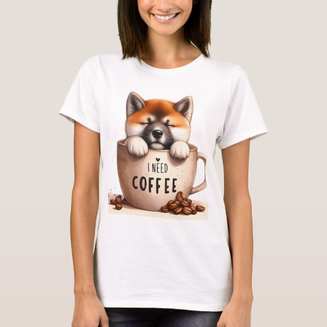CAMISETA EU PRECISO DE CAFÉ E UM CÃO SHIBA INU (Frente)