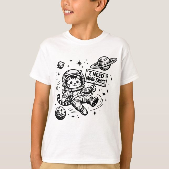 Camiseta Eu Preciso de Mais Espaço Gato Astronauta Engraçad (Frente)