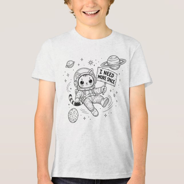 Camiseta Eu Preciso de Mais Espaço Gato Astronauta Engraçad (Frente)