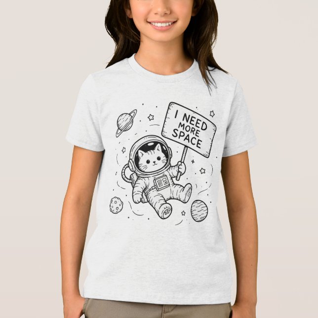 Camiseta Eu Preciso de Mais Espaço Gato Astronauta Engraçad (Frente)