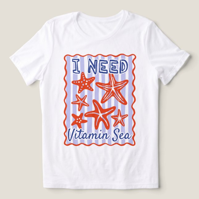 Camiseta Eu Preciso de Vitamina Mar Estrela do Mar Praia (Design frontal)