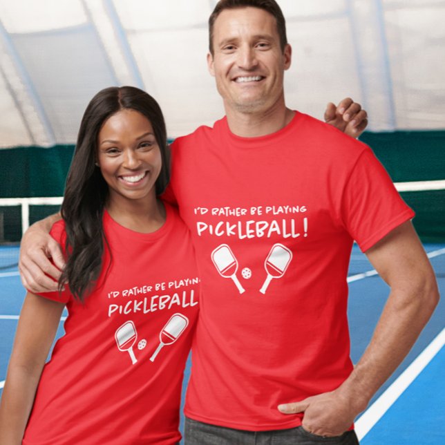 Camiseta Eu Preferencialmente Jogando Pickleball, Nome Pers (I'd Rather Be Playing Pickleball Custom Name Red T-Shirt)