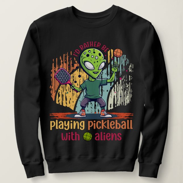 Camiseta Eu preferencialmente jogando picleball com aliens (Frente do Design)