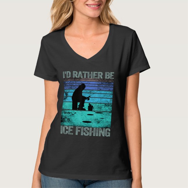 Camiseta Eu preferencialmente ser a pesca de gelo, Retro Vi (Frente)