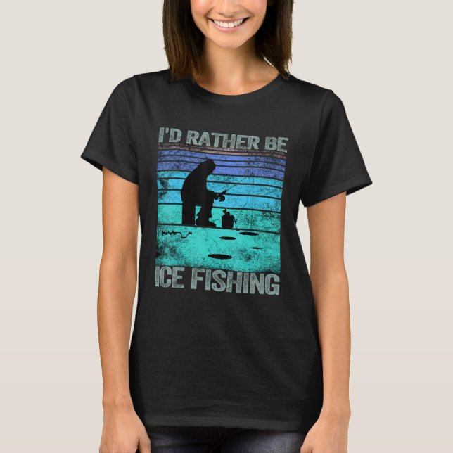 Camiseta Eu preferencialmente ser a pesca de gelo, Retro Vi (Frente)