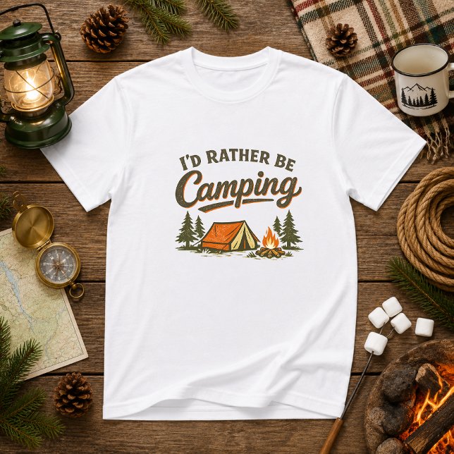 Camiseta Eu Preferiria Estar Acampando Humor de Acampamento (Criador carregado)