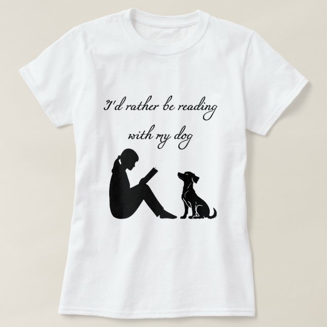 Camiseta Eu preferiria estar lendo com meu cachorro (Frente do Design)