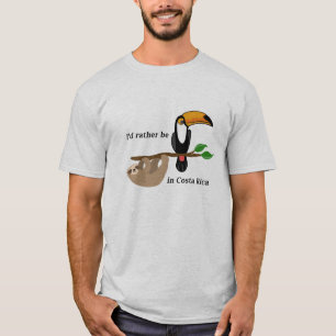 Camiseta Eu preferiria estar na Costa Rica, tucano e pregui
