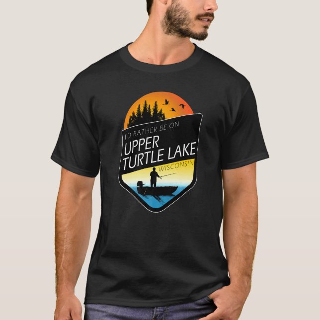 Camiseta Eu Preferiria Estar No Upper Turtle Lake Wisconsin (Frente)