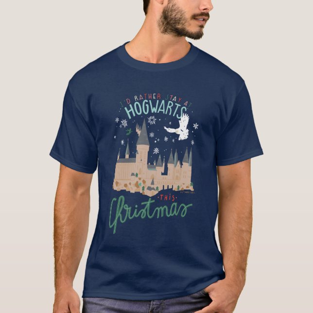 Camiseta Eu Preferiria Ficar em Hogwarts neste Natal (Frente)