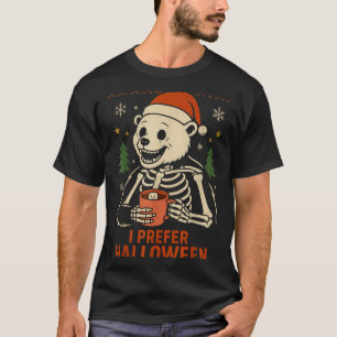 Camiseta Eu Prefiro Árvore de Halloween Urso Esqueleto Nata