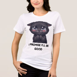 Camiseta Eu Prometo Que Serei Bom Gatinho Preto Chorando Fo