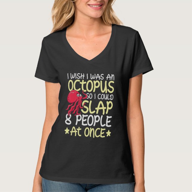 Camiseta Eu queria ser um polvo desperdiçando aspas. (Frente)
