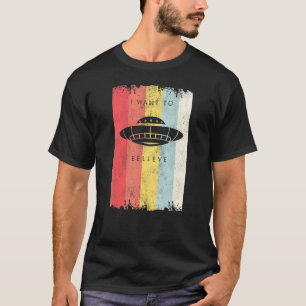 Camiseta Eu Quero Acreditar Em Saucer Voador De Alienígena 