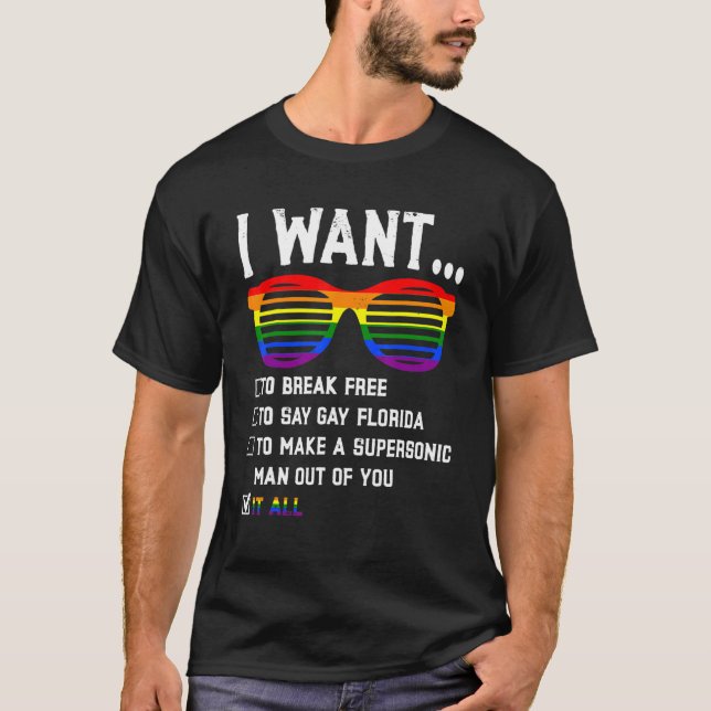 Camiseta Eu Quero Quebrar Gratuito Diga Gay Flórida Sinaliz (Frente)
