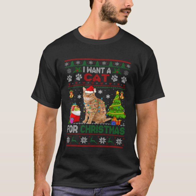 Camiseta Eu Quero Um Gato Para O Natal De Doce De Natal (Frente)