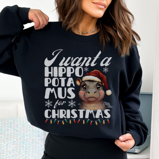 Camiseta Eu quero um Hippopotamus para o Natal Cute Hippo (Criador carregado)