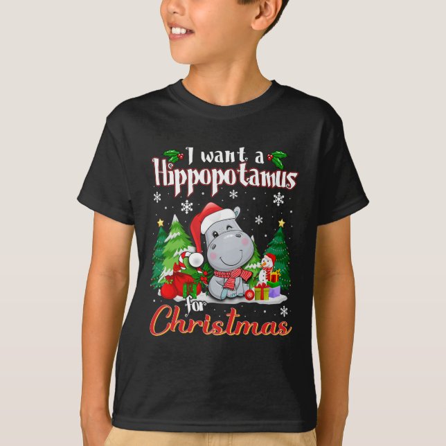 Camiseta Eu Quero Um Hippopotamus Para O Natal Engraçado Hi (Frente)