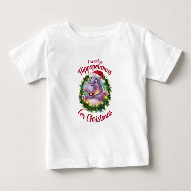Camiseta Eu Quero Um Hippopotamus Para O Natal Hippo (Frente)