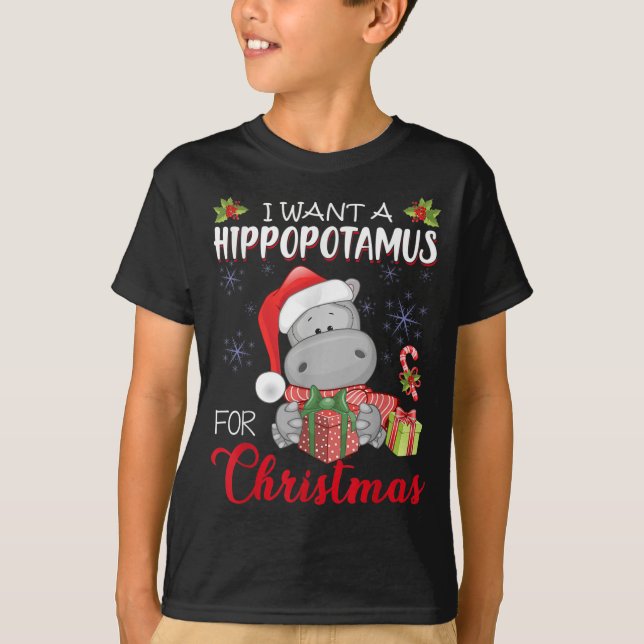 Camiseta Eu Quero Um Hippopotamus Para O Natal Hippo (Frente)