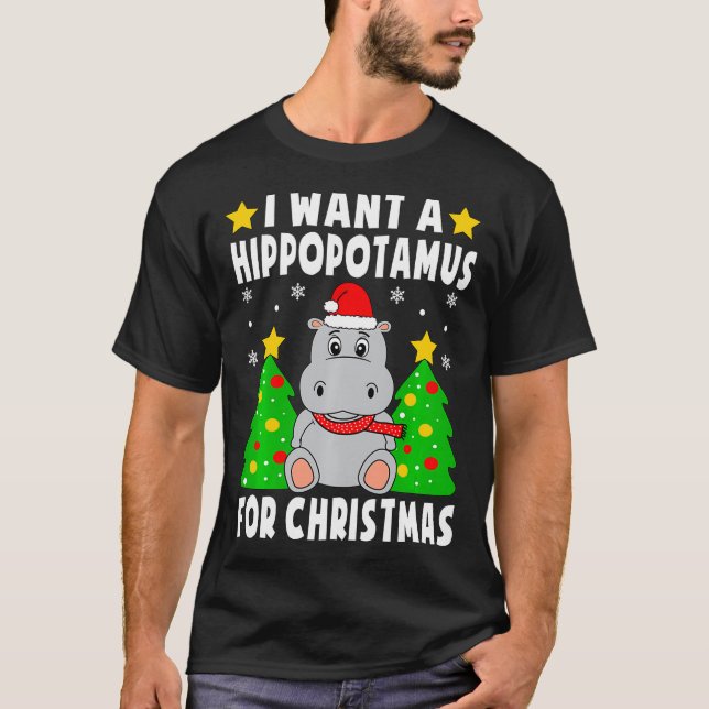 Camiseta Eu Quero Um Hippopotamus Para O Natal Hippo Pajama (Frente)