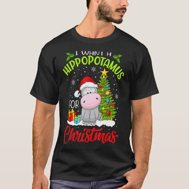 Camiseta Eu Quero Um Hippopotamus Para O Natal Xmas Hippo P (Frente)