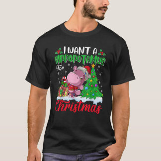 Camiseta Eu Quero Um Hippopotamus Para O Xmas Natal Hippo K
