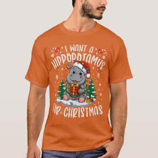 Camiseta Eu Quero Um Natal De Hipopótamo Amante De Hipopóta