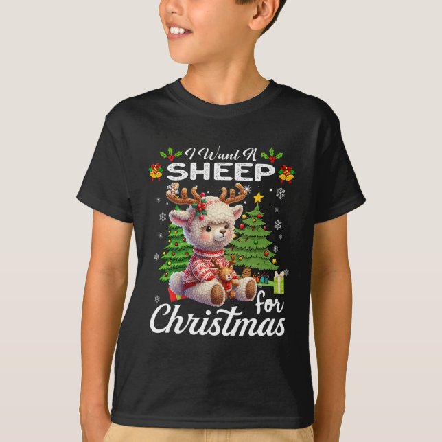 Camiseta Eu Quero Uma Ovelha Para Presentes De Natal Fingid (Frente)