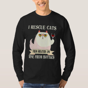 Camiseta Eu Resgate Gato De Abrigo E Vinho De Garrafas K