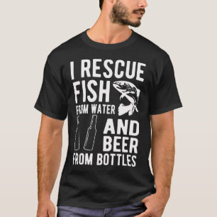 Camiseta Eu resgato peixes da água e cerveja de garrafas