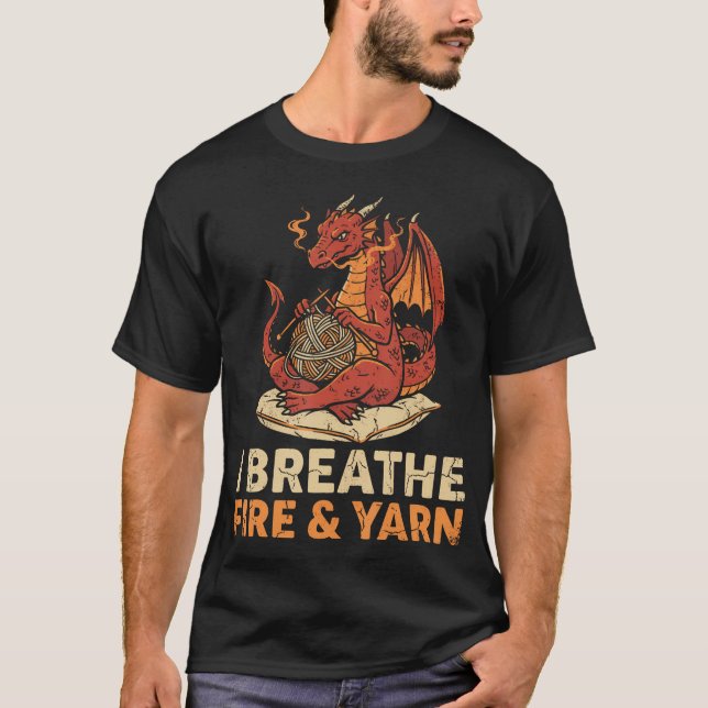 Camiseta Eu Respiro Fogo E Dragão de Tricô de Lã (Frente)