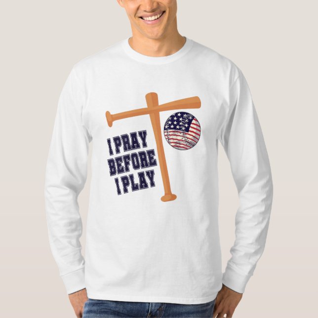 Camiseta Eu rezo antes de jogar Basebal Game (Frente)