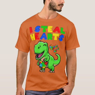Camiseta Eu Roubo Corações Autismo Quebra-cabeça T Rex Dino