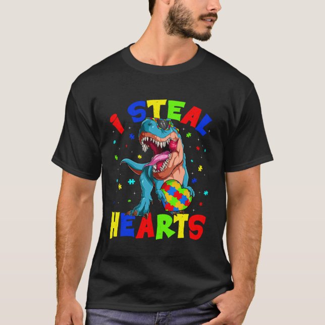 Camiseta Eu Roubo Corações Dinossauro Conscientização sobre (Frente)