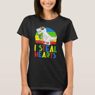 Camiseta Eu Roubo Corações Dinossauros T Rex Quebra-cabeça 