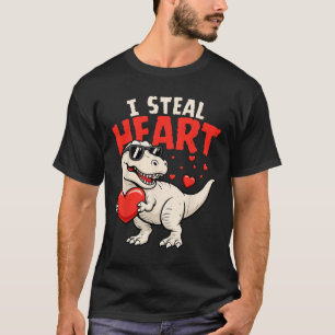 Camiseta Eu Roubo Corações Dinossauros Valentines Para Meni