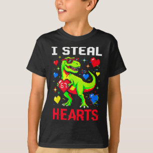 Camiseta Eu Roubo Corações Pixel Dinossauro Gamer Dia dos N